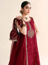 3 Piece Pure Korean Raw Silk dress - Zari Maroon