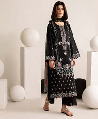 3 Piece Lawn Embroidered dress - Black Florette