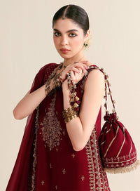3 Piece Pure Korean Raw Silk dress - Zari Maroon