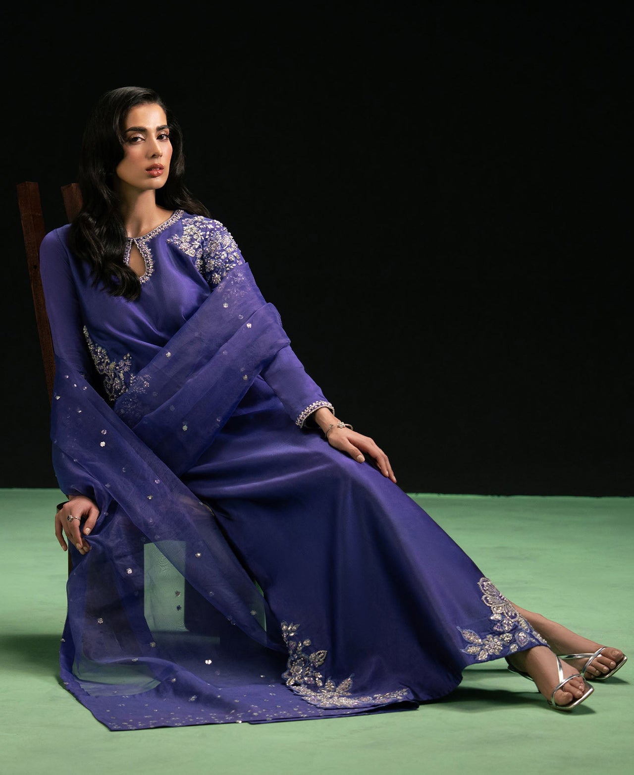 3 Piece Pure Russian Silk dress - Sapphire set