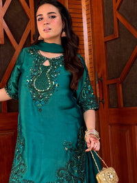 3 Pcs Shesha Silk Dress - Emerald Noor