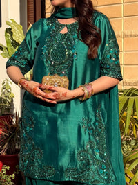 3 Pcs Shesha Silk Dress - Emerald Noor